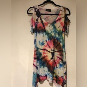 Tie-dye cold shoulder t-shirt dress or tunic.